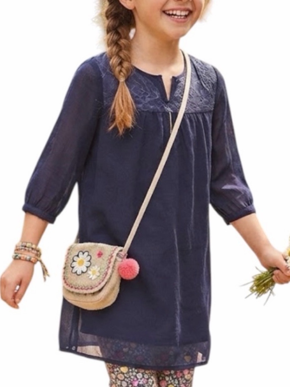FOREVER 21 Girls Navy Blue Boho Lace Tunic Top Back Zip Size 5-6Y Bohemian Y2K